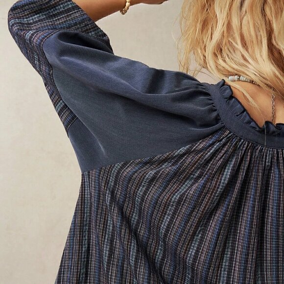 Multicolor Cute Women's Vacation Contrast Striped Ruffle Hem Tie Neck Dress - Picture 7 of 8